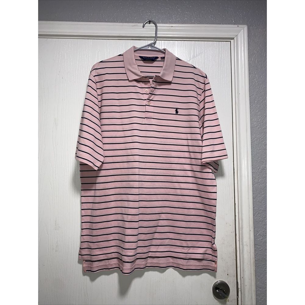 Polo Golf Ralph Lauren Shirt Adult L Pink Striped Short Sleeve Pony Collared Men